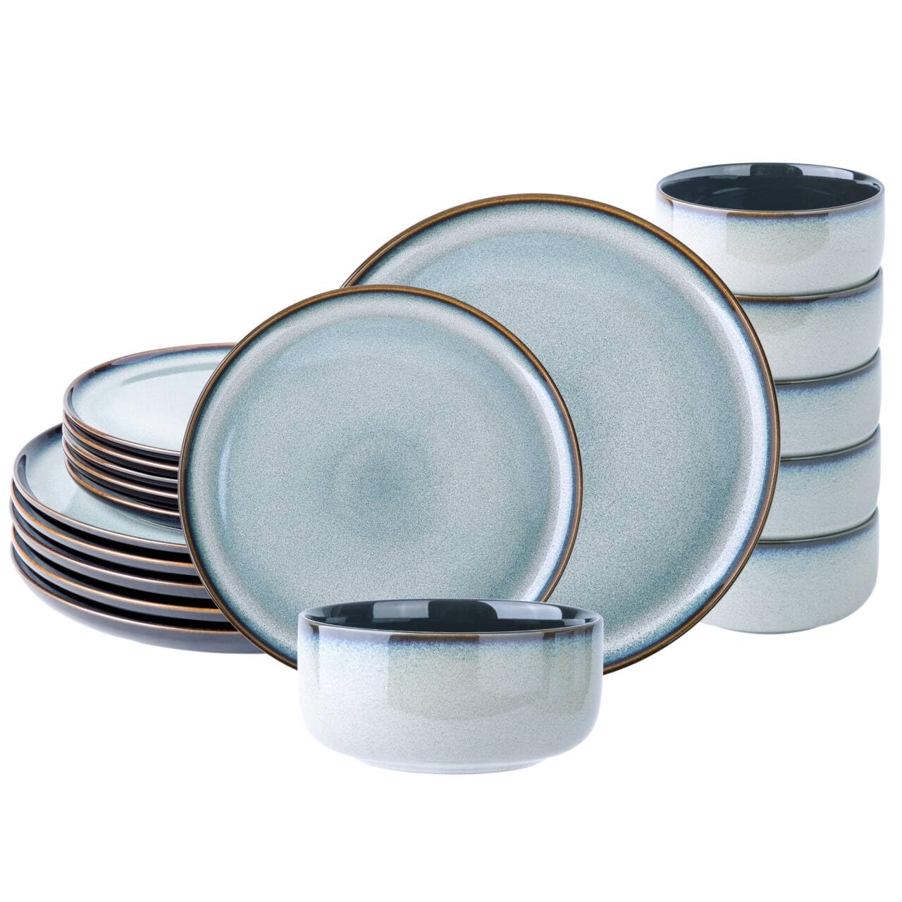 LERATIO Ceramic Dinnerware Sets for 8,Plates and Bowls Sets,Reactive Glaze Dishes Set,Highly Chip and Crack Resistant | Dishwasher & Microwave & Oven Safe Dishes set,Service for 8-Kahki (24pc)