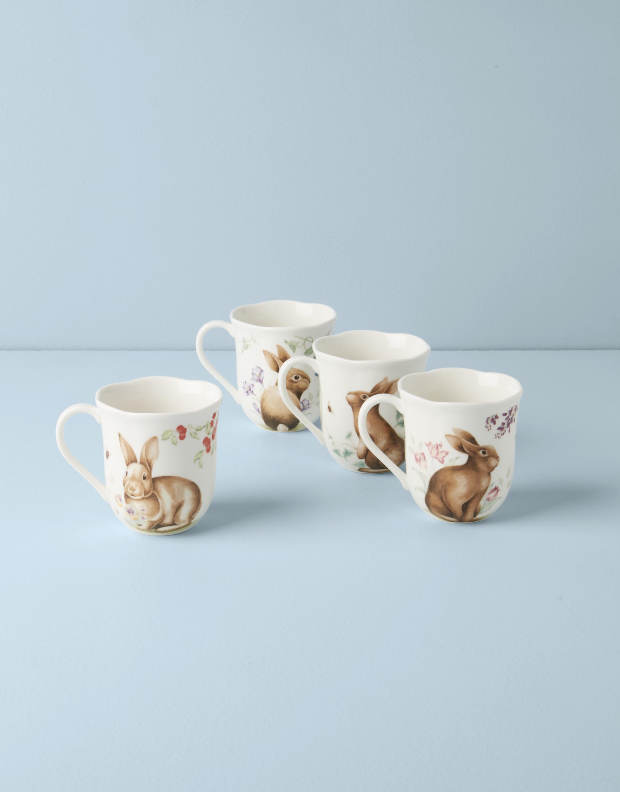 Lenox Dinnerware Set, Butterfly Meadow Bunny 16-Piece Set, Service For 4, Dishwasher Safe, Microwave Safe, Made Of Porcelain, Bowls And Mugs, Plates And Bowls, Easter Dish (Assorted, 16 Pieces)