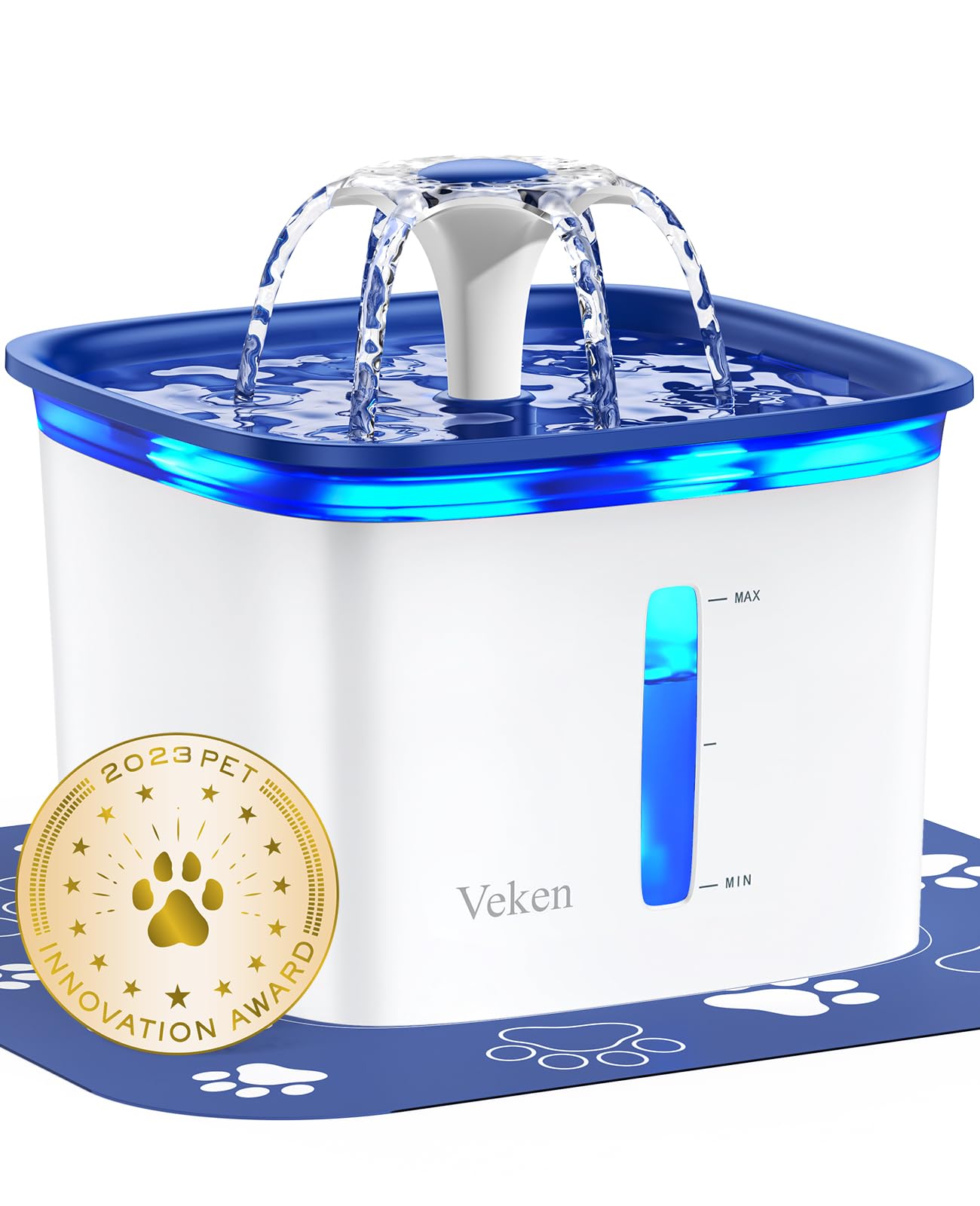 Veken Innovation Award Winner 95oz/2.8L Pet Fountain, Automatic Cat Water Fountain Dog Water Dispenser with Replacement Filters for Cats, Dogs, Multiple Pets (Grey, Plastic)