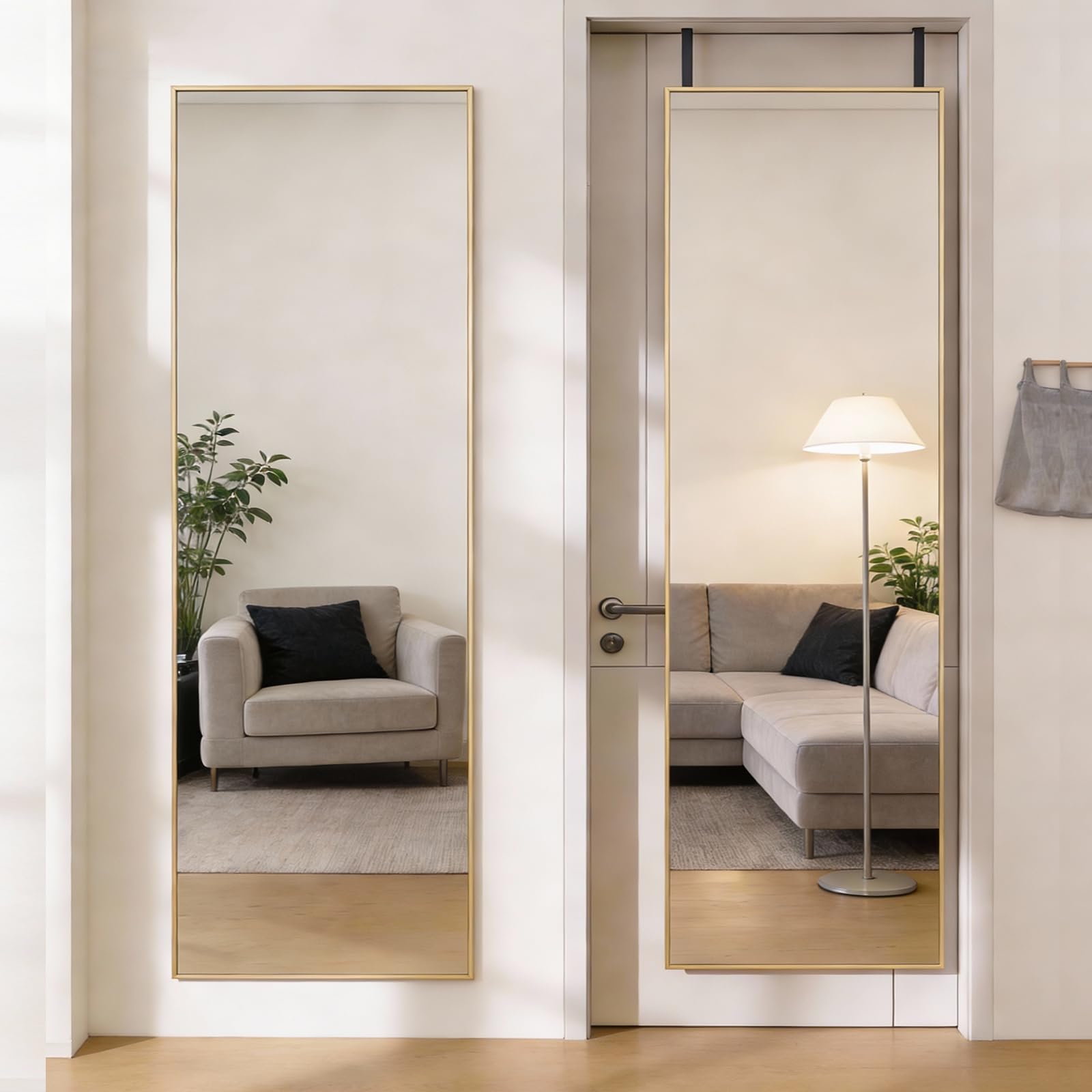 DUMOS Arched Full Length Mirror with Stand 64"x21" Floor Standing Aluminum Frame for Bedroom Body Hanging Leaning Modern Simple Home Decor Shatter-proorf Nano Glass Wall Living Room Cloakroom Black