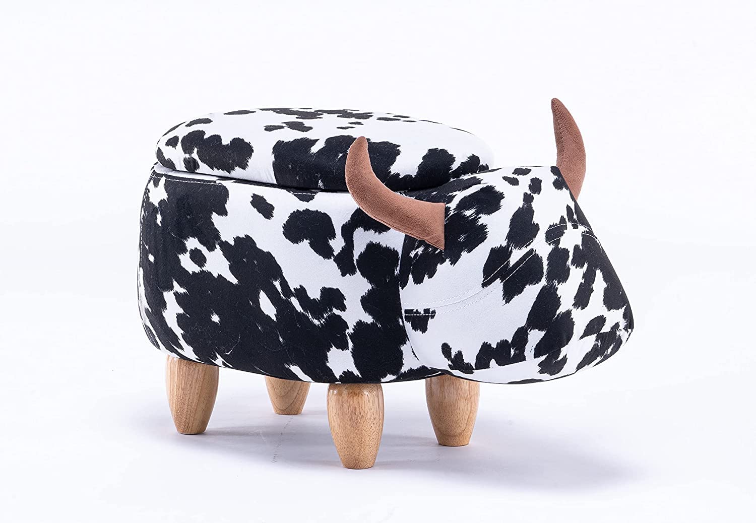 Home 2 Office Cow Ottoman for Kids' Bedroom, Playroom, Nursery, and Living Room, Animal Ottoman with Storage, Footstool for Kids, Black/White