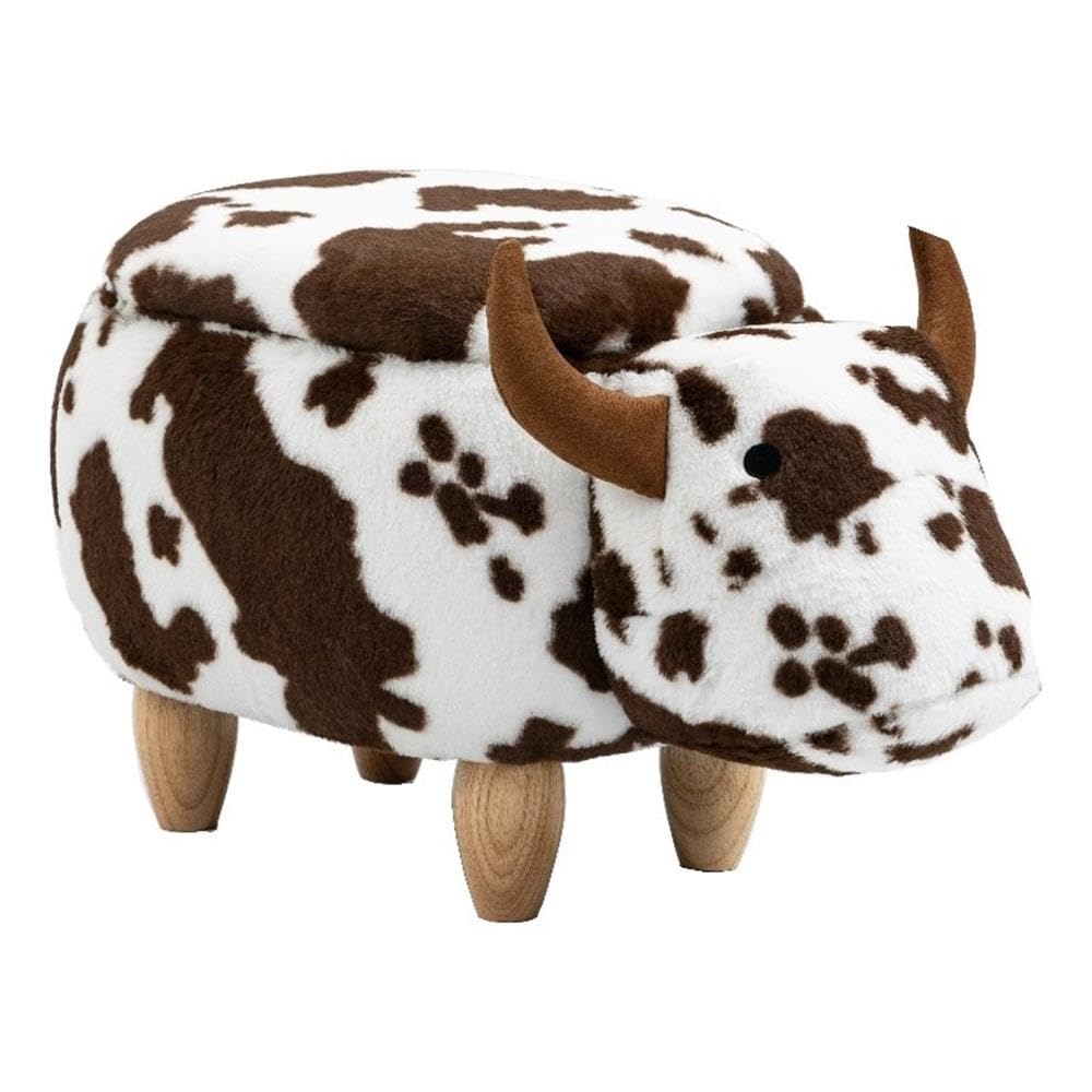 Home 2 Office Cow Ottoman for Kids' Bedroom, Playroom, Nursery, and Living Room, Animal Ottoman with Storage, Footstool for Kids, Black/White