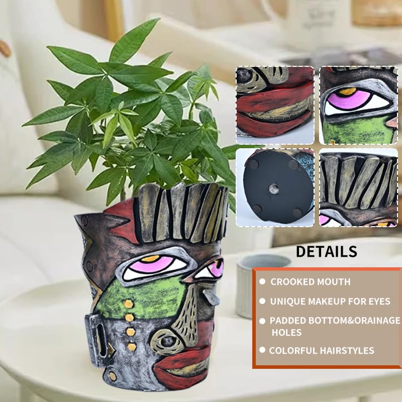 Midogaigai Abstract Face Planters Pots Head,Unique Head Planter for Indoor Plants,Funny Face Flower Pot,Colorful Plant Pots for Outdoor Garden Decor and Home Art Decoration(Classic)