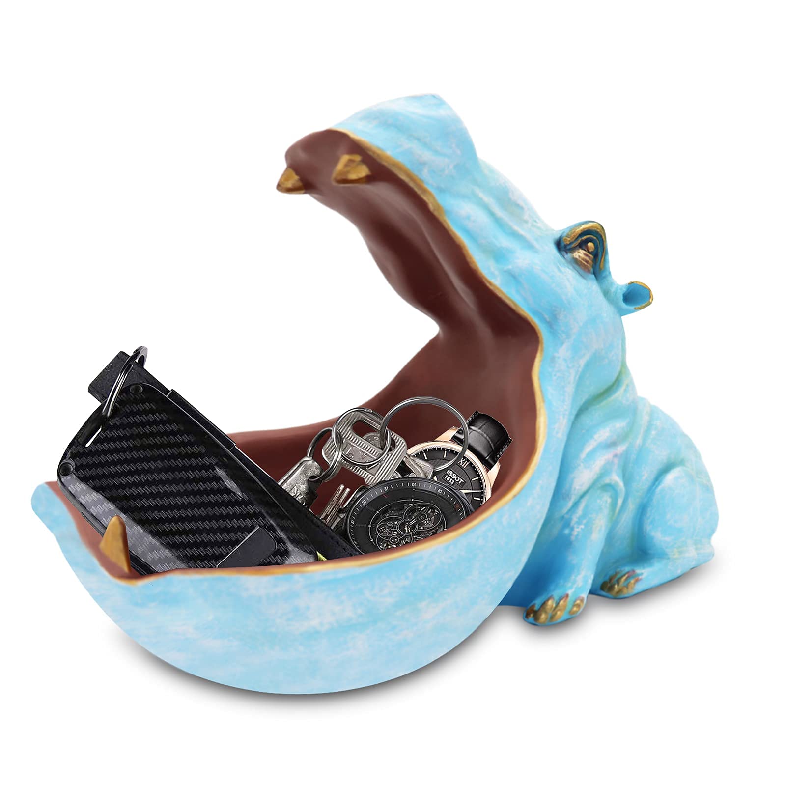 aboxoo Hippo Statue,Large Hippopotamus Figurine Home Sculpture with Resin, Hippo Candy Jar, Candy Dish Bowl for Office Desk, Key Bowl for Entryway Table,Container Storage Art Decor Box(Dark Blue)