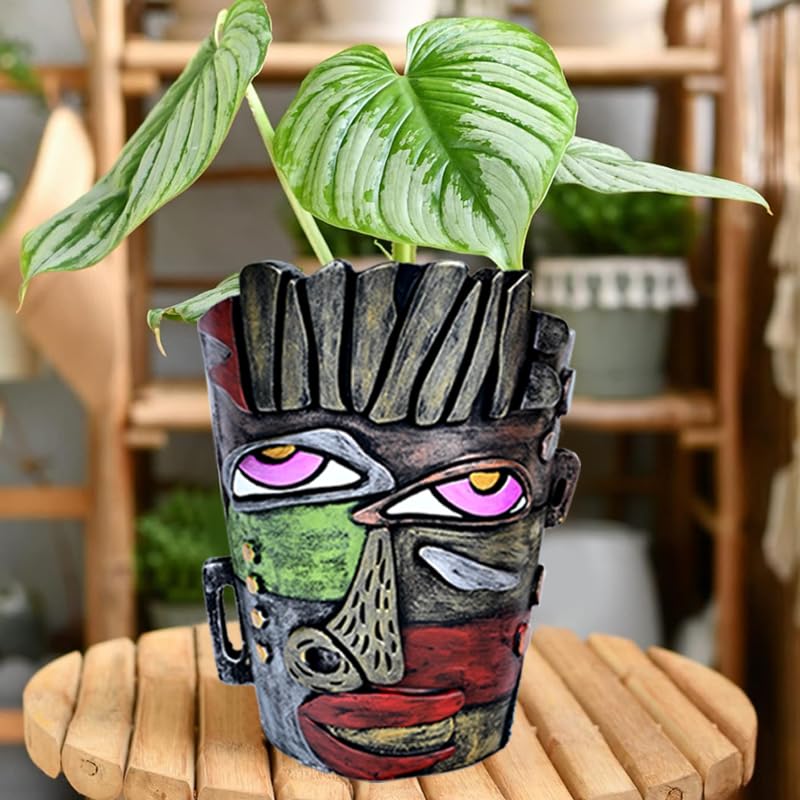 Midogaigai Abstract Face Planters Pots Head,Unique Head Planter for Indoor Plants,Funny Face Flower Pot,Colorful Plant Pots for Outdoor Garden Decor and Home Art Decoration(Classic)