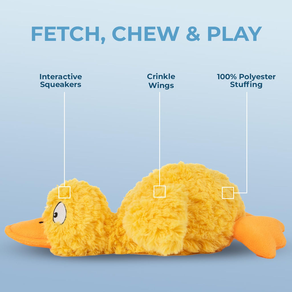 Best Pet Supplies Interactive Squeaky Dog Chew Toy, Ideal Dog Toys for Chewers, Small, Medium & Large Dogs, and Fetch Lovers - Crinkle Duck (Blue), Large