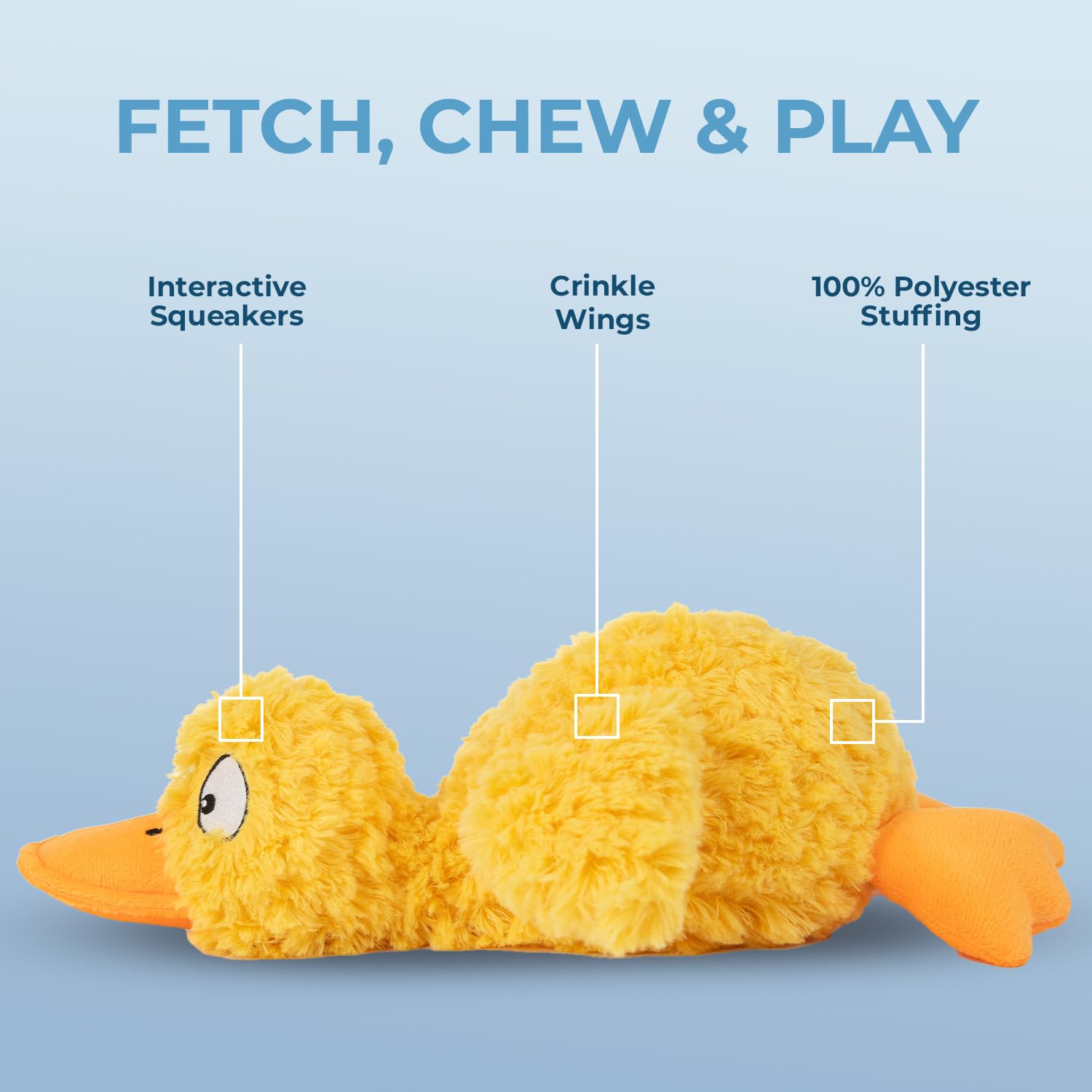 Best Pet Supplies Interactive Squeaky Dog Chew Toy, Ideal Dog Toys for Chewers, Small, Medium & Large Dogs, and Fetch Lovers - Crinkle Duck (Blue), Large