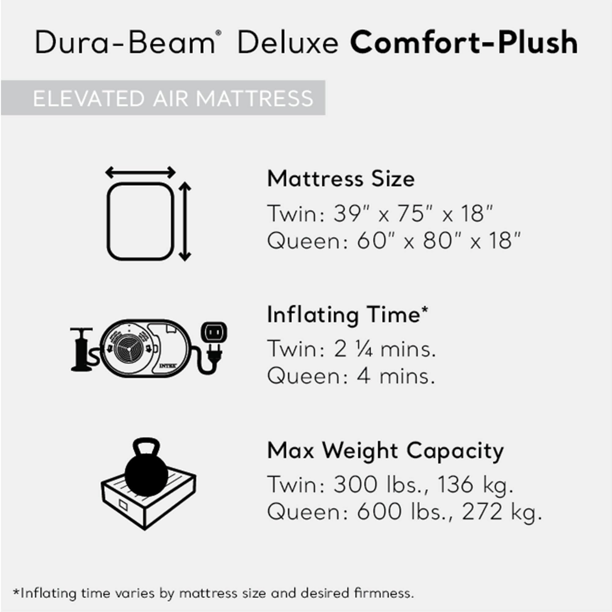 Intex 67765ED Dura-Beam Deluxe Comfort-Plush Mid-Rise Air Mattress : Fiber-Tech – Twin Size – Built-in Electric Pump – 13in Bed Height – 300lb Weight Capacity