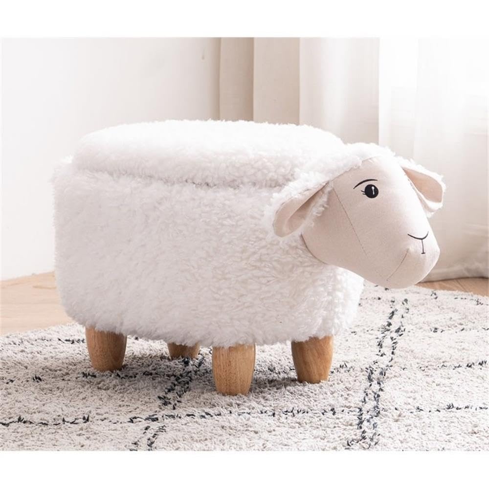 Home 2 Office Cow Ottoman for Kids' Bedroom, Playroom, Nursery, and Living Room, Animal Ottoman with Storage, Footstool for Kids, Black/White
