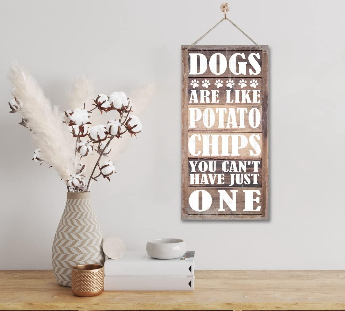 Funny Hanging Family Sign, Dogs Are Like Potato Chips You Can't Have Just One Wood Decor Sign, Printed Wood Wall Art Sign, Funny Dog Wood Sign, Home Decor Sign, Hanging Door Signs, Dogs Signs