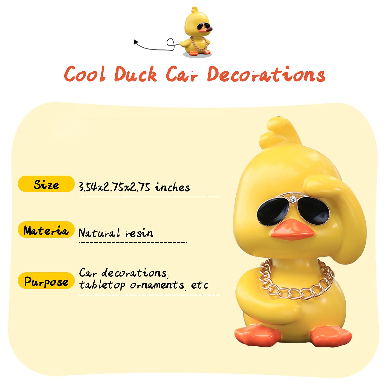 wonuu Cute Yellow Duck Car Ornaments Cool Duck Car Dashboard Decorations Shaking Head Doll