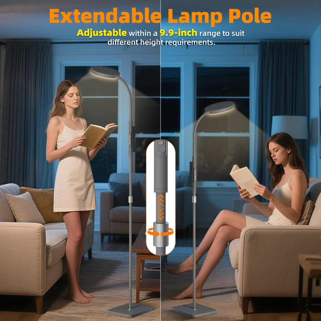 Floor Lamp, Adjustable Height Floor Lamps for Living Room Bedroom, 120 LED Super Bright Standing Lamp Remote & Touch Control Dimmable Gooseneck Tall Stand Reading Lamp for Office Craft, Black