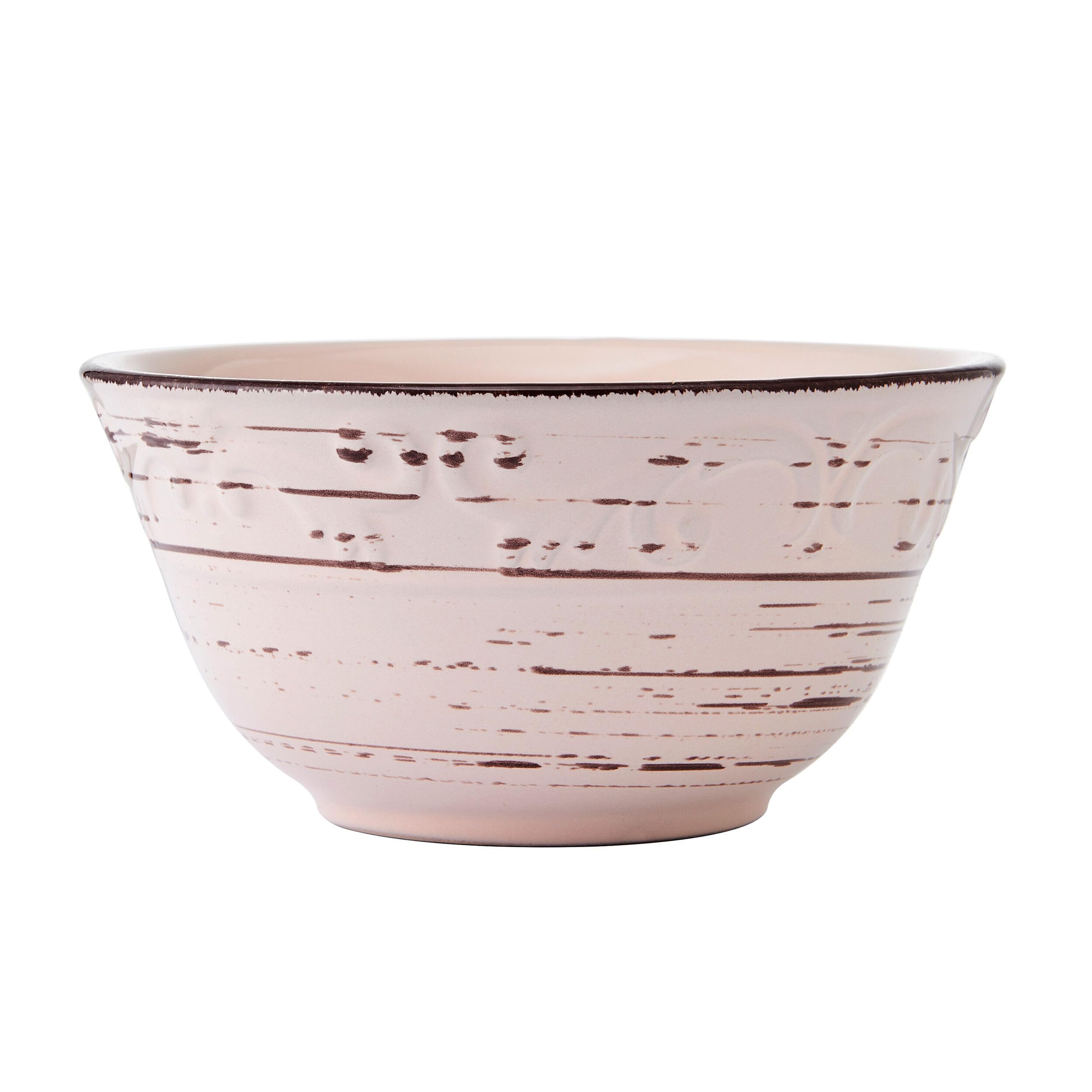 Pfaltzgraff Trellis White 16-Piece Stoneware Dinnerware Set, Service for 4, Distressed White Finish, Microwave & Dishwasher Safe Plates and Bowls
