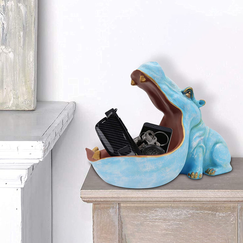aboxoo Hippo Statue,Large Hippopotamus Figurine Home Sculpture with Resin, Hippo Candy Jar, Candy Dish Bowl for Office Desk, Key Bowl for Entryway Table,Container Storage Art Decor Box(Dark Blue)