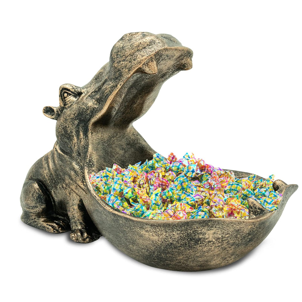 aboxoo Hippo Statue,Large Hippopotamus Figurine Home Sculpture with Resin, Hippo Candy Jar, Candy Dish Bowl for Office Desk, Key Bowl for Entryway Table,Container Storage Art Decor Box(Dark Blue)