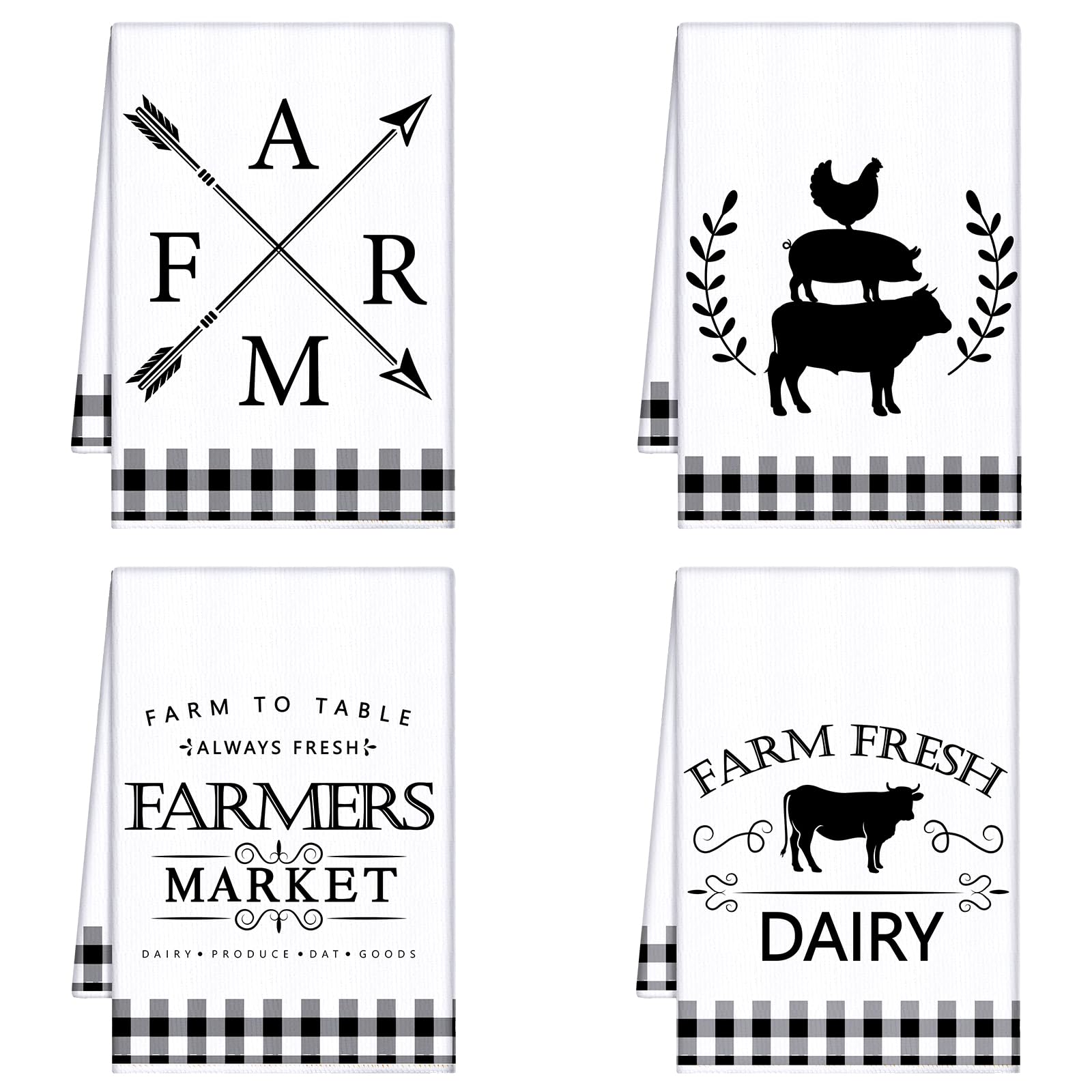 Geyoga 4 Pcs Chicken Kitchen Towels Rooster Dish Hand Towels Farm Animal Cow Vintage Rustic Tea Cloth for Spring Easter Bathroom Farmhouse Decor Gifts, 16 x 24 Inch(Classic Color,Rooster)