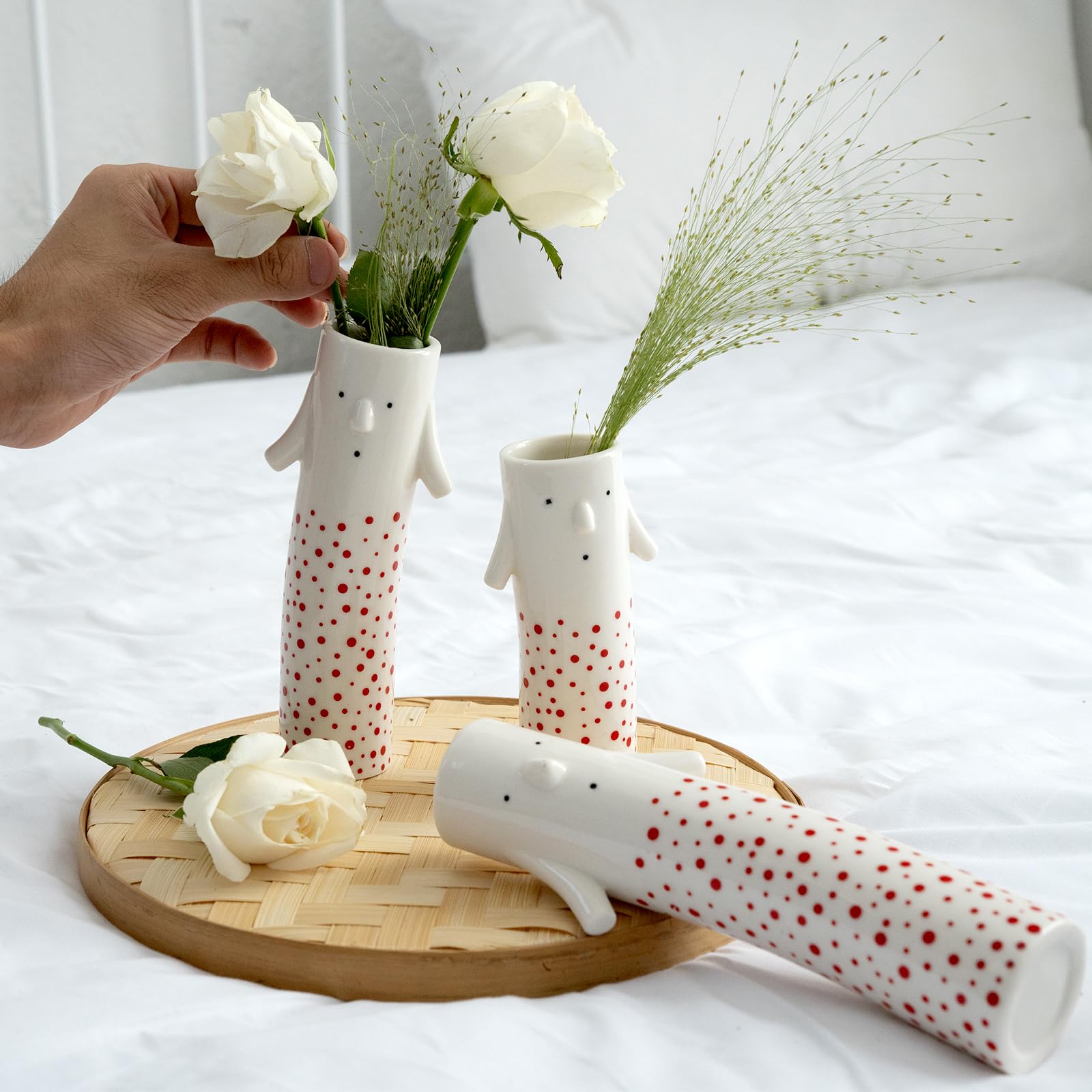 Handcrafted Ceramic White Flower Duck Vase