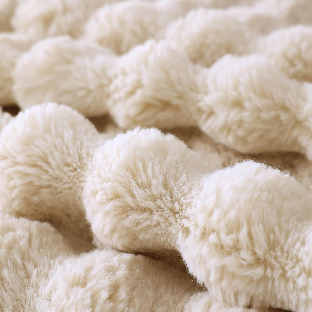 COOVA Faux Fur Throw Blanket for Couch, Cozy Soft and Fuzzy Plush Rabbit Fur Bubble Blanket for Sofa Bedroom Living Room, 50x60 Inches Tie Dye Brown