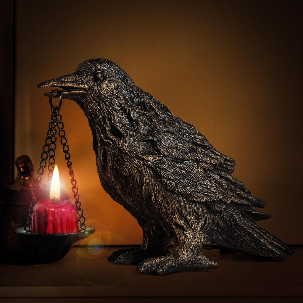 Gothic Crow Lamp with Tealight Candle Holder Resin Raven Decor Statue Gothic Home Decor for Bedroom Unique Goth Gifts Black