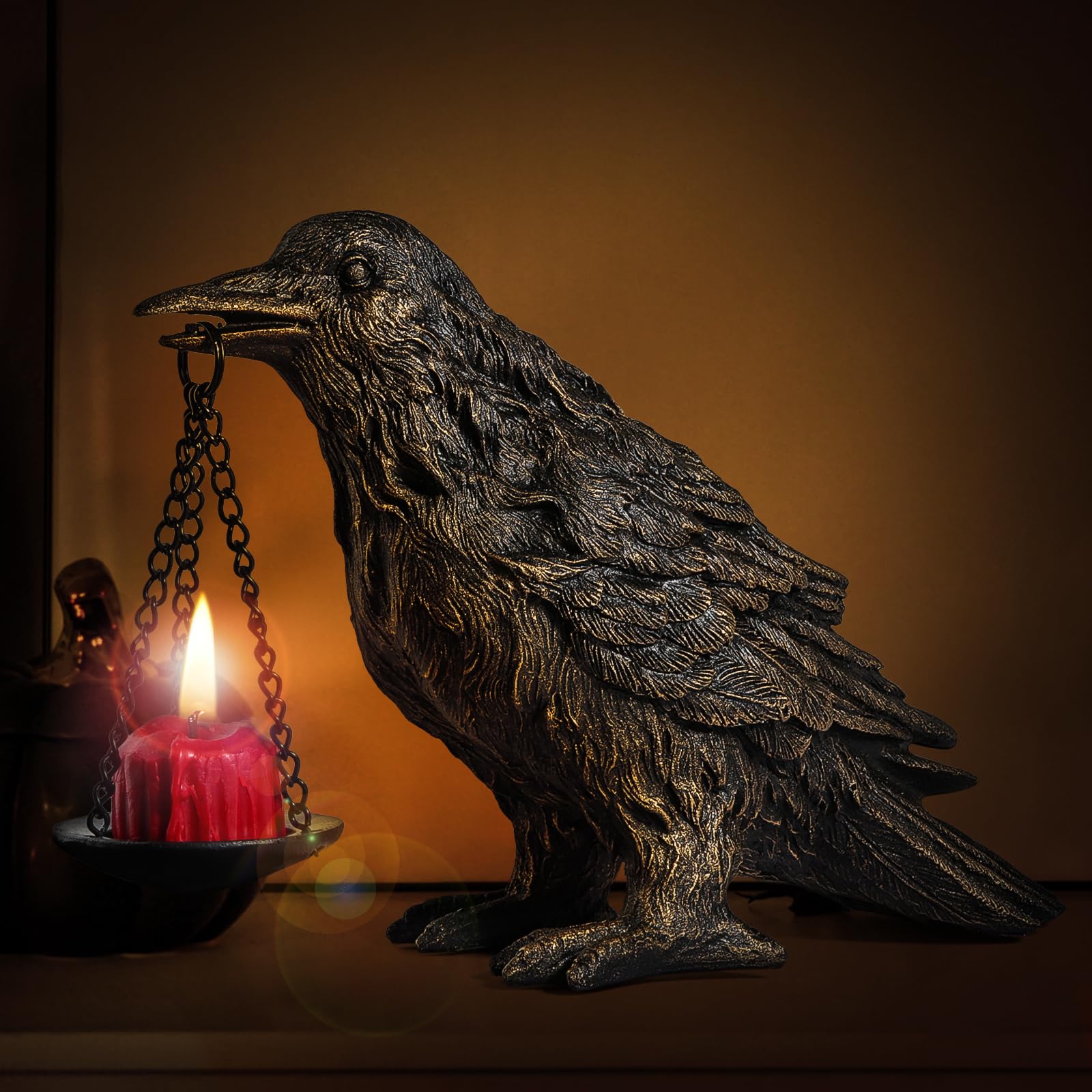 Gothic Crow Lamp with Tealight Candle Holder Resin Raven Decor Statue Gothic Home Decor for Bedroom Unique Goth Gifts Black