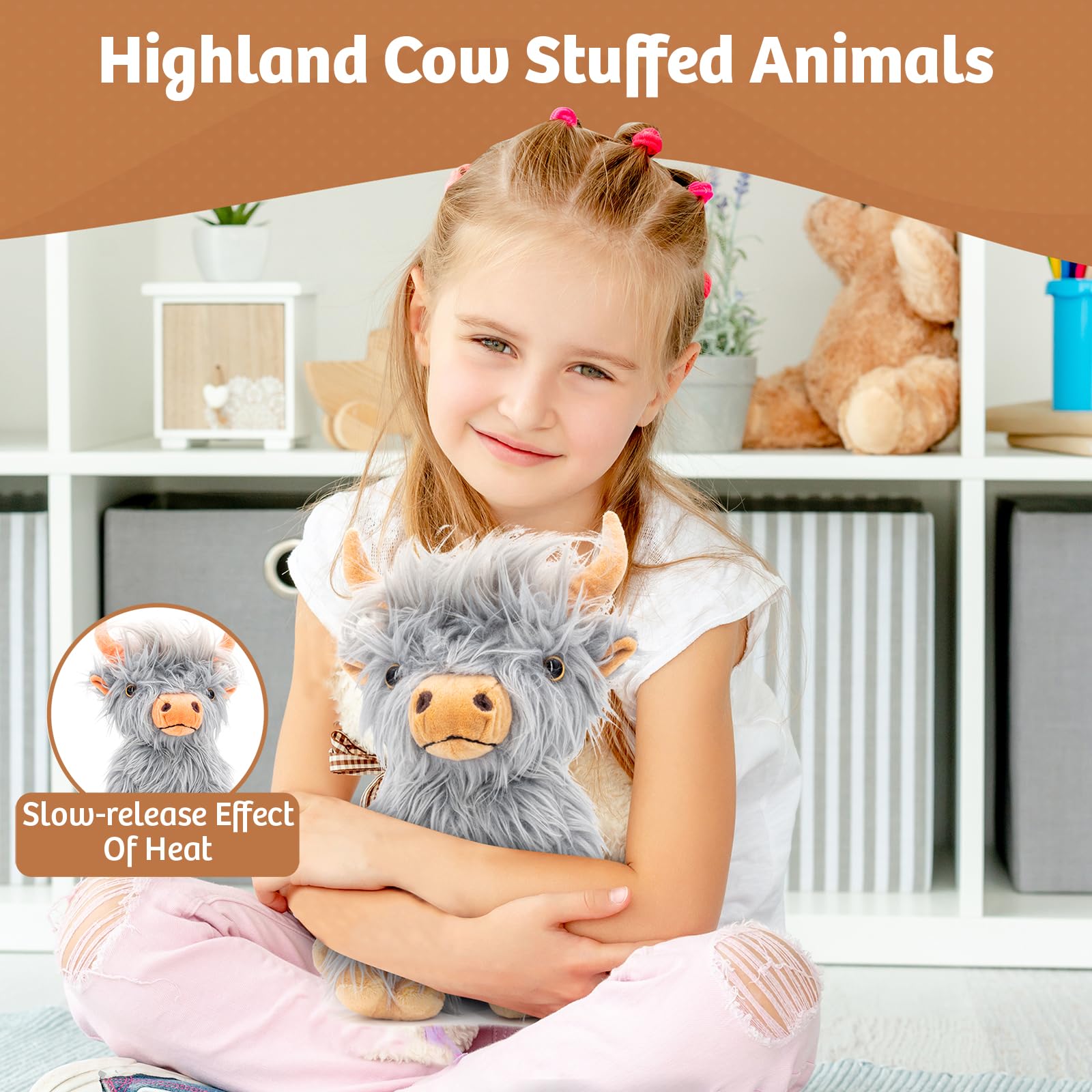 Marysun Microwavable Highland Cow Stuffed Animal - Weighted Stuffed Animal Plush, Heating Pad, Cozy