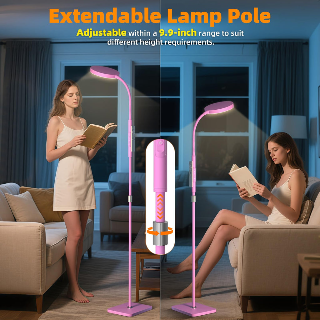 Floor Lamp, Adjustable Height Floor Lamps for Living Room Bedroom, 120 LED Super Bright Standing Lamp Remote & Touch Control Dimmable Gooseneck Tall Stand Reading Lamp for Office Craft, Black