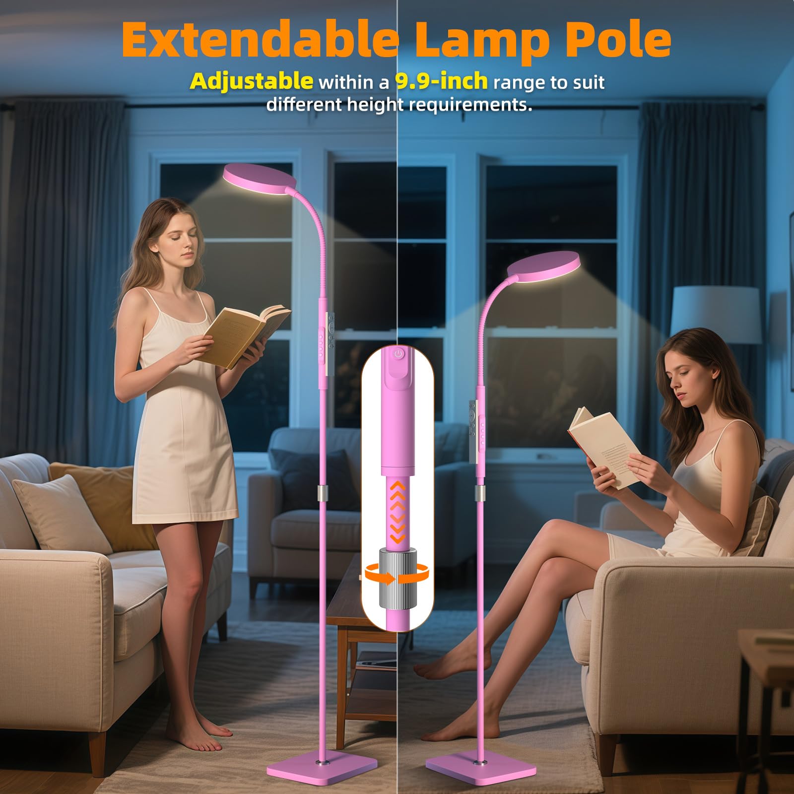 Floor Lamp, Adjustable Height Floor Lamps for Living Room Bedroom, 120 LED Super Bright Standing Lamp Remote & Touch Control Dimmable Gooseneck Tall Stand Reading Lamp for Office Craft, Black
