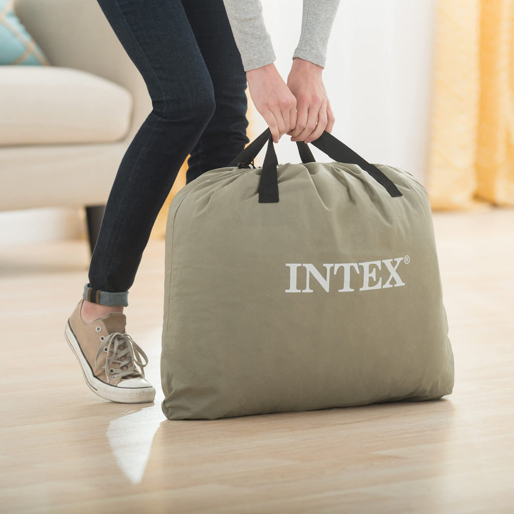 Intex 67765ED Dura-Beam Deluxe Comfort-Plush Mid-Rise Air Mattress : Fiber-Tech – Twin Size – Built-in Electric Pump – 13in Bed Height – 300lb Weight Capacity