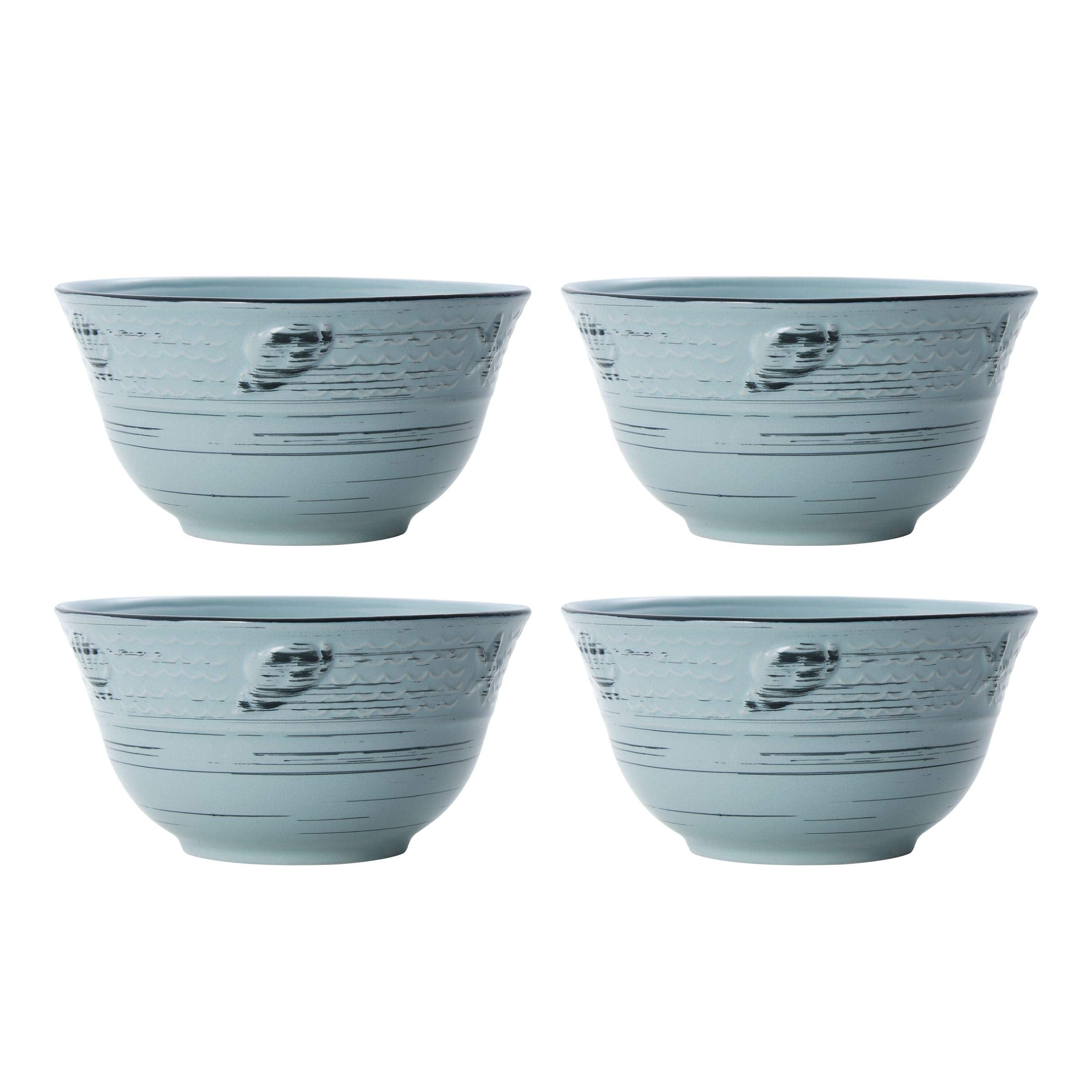 Pfaltzgraff Trellis White 16-Piece Stoneware Dinnerware Set, Service for 4, Distressed White Finish, Microwave & Dishwasher Safe Plates and Bowls