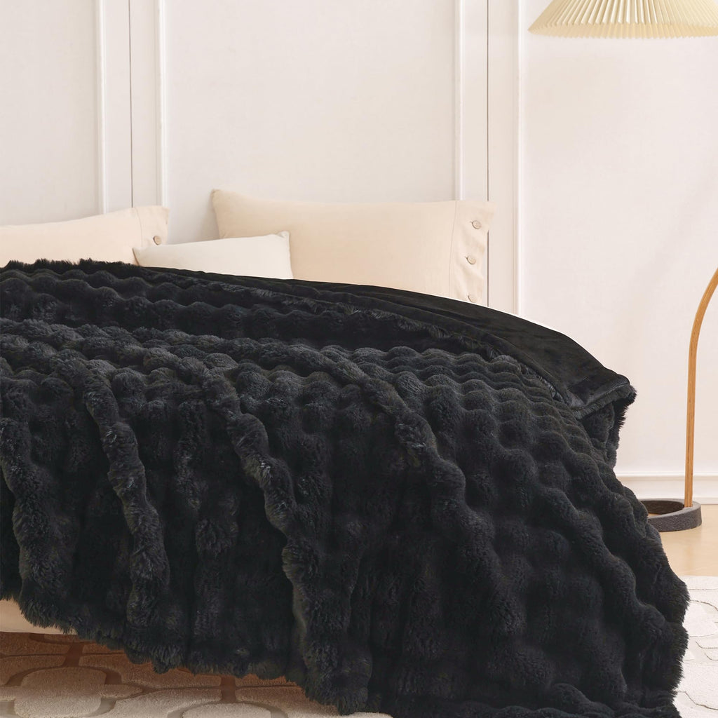 COOVA Faux Fur Throw Blanket for Couch, Cozy Soft and Fuzzy Plush Rabbit Fur Bubble Blanket for Sofa Bedroom Living Room, 50x60 Inches Tie Dye Brown