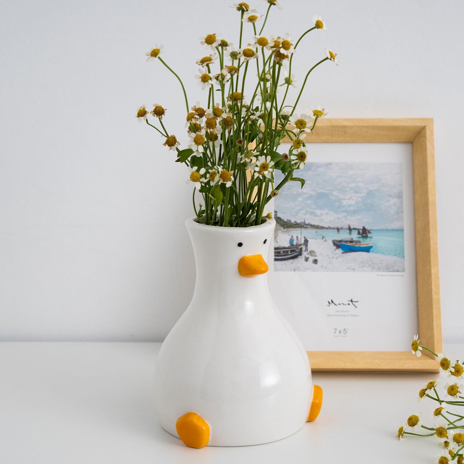 Handcrafted Ceramic White Flower Duck Vase