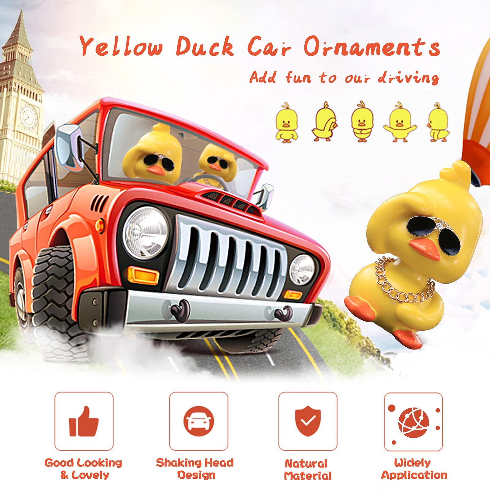 wonuu Cute Yellow Duck Car Ornaments Cool Duck Car Dashboard Decorations Shaking Head Doll