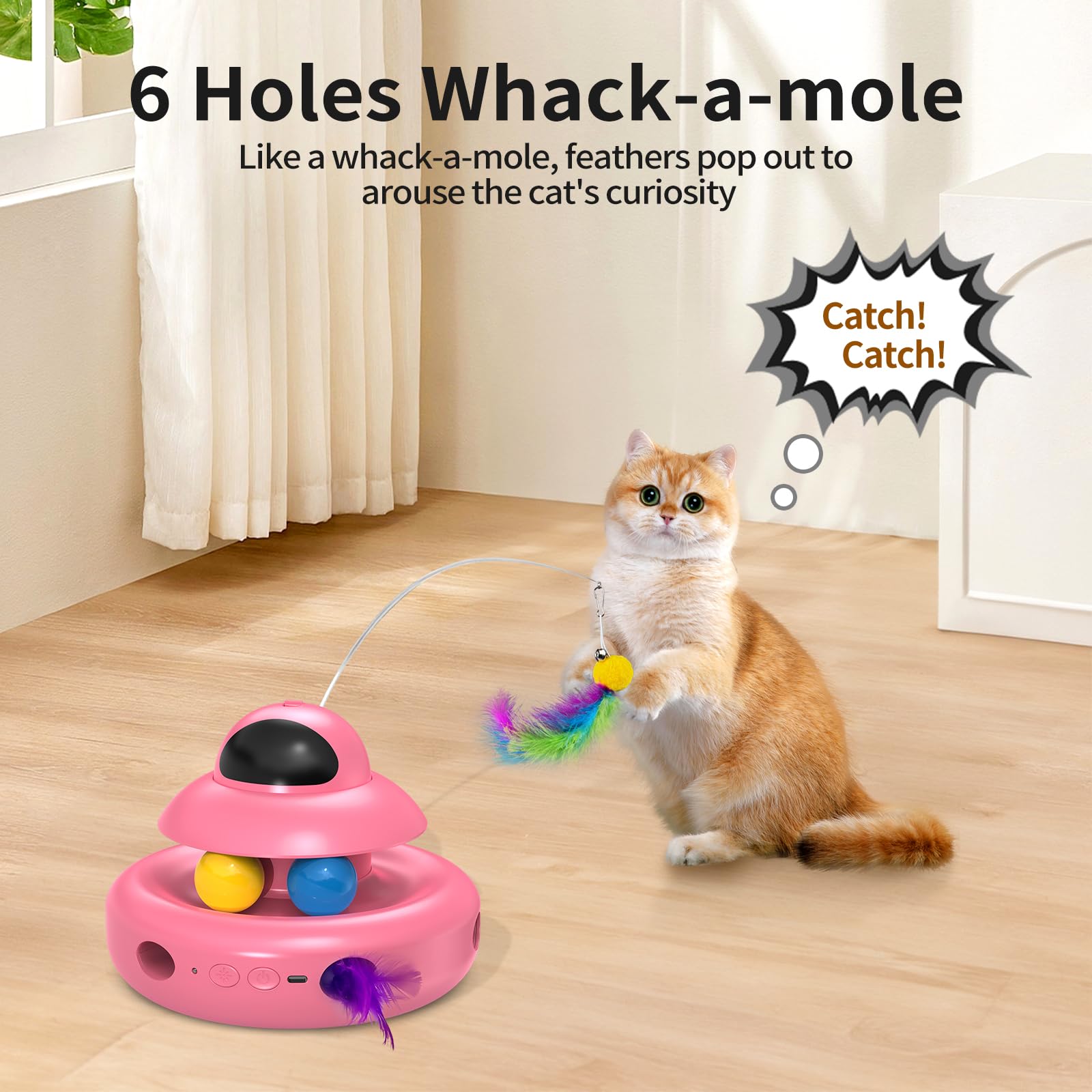 Interactive Cat Toys for Indoor Cats,4-in-1 Automatic Kitten Toy with Laser, Fluttering Butterfly, Moving Feather & Track Balls, USB Rechargeable Self-Play Electronic Toy for Kittens & Adults