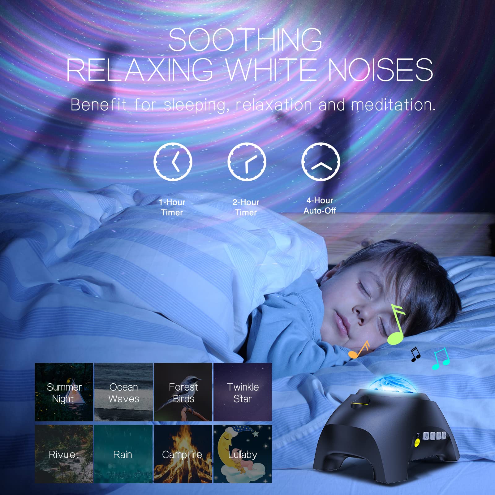 Northern Galaxy Aurora Projector – 33 Dynamic Light Effects, LED Star & Nebula Night Light with Remote Control, White Noise Sounds, and Bluetooth Speaker for Bedroom & Parties