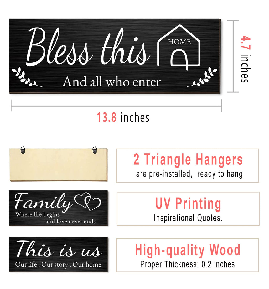 4 Pieces Home Wall Signs, THIS IS US/TOGETHER/BLESS THIS HOME/FAMILY Wall Decor For Living Room Bedroom, Rustic Wooden Farmhouse Wall Art , 4.7 x 13.8 Inch(Brown)