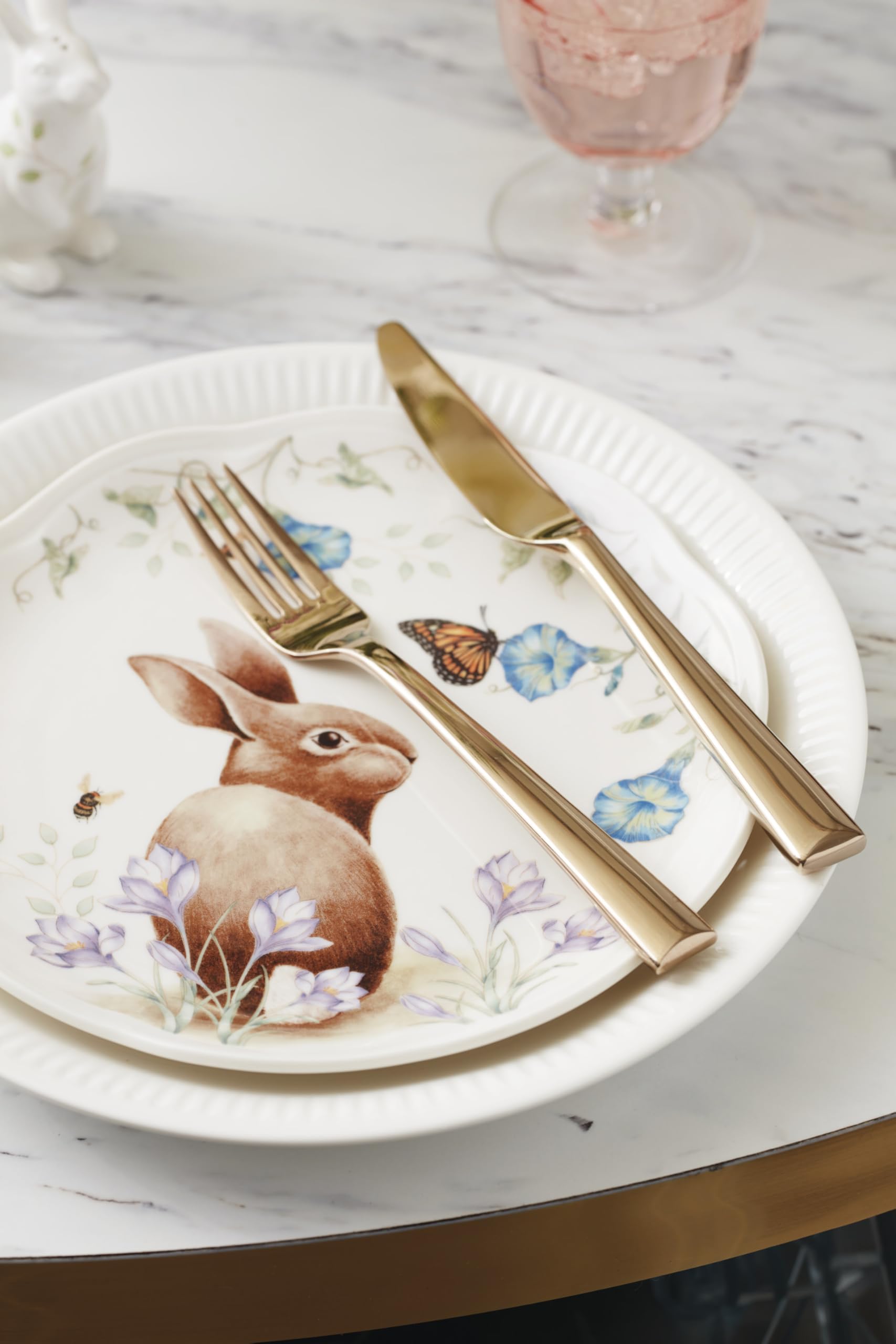 Lenox Dinnerware Set, Butterfly Meadow Bunny 16-Piece Set, Service For 4, Dishwasher Safe, Microwave Safe, Made Of Porcelain, Bowls And Mugs, Plates And Bowls, Easter Dish (Assorted, 16 Pieces)