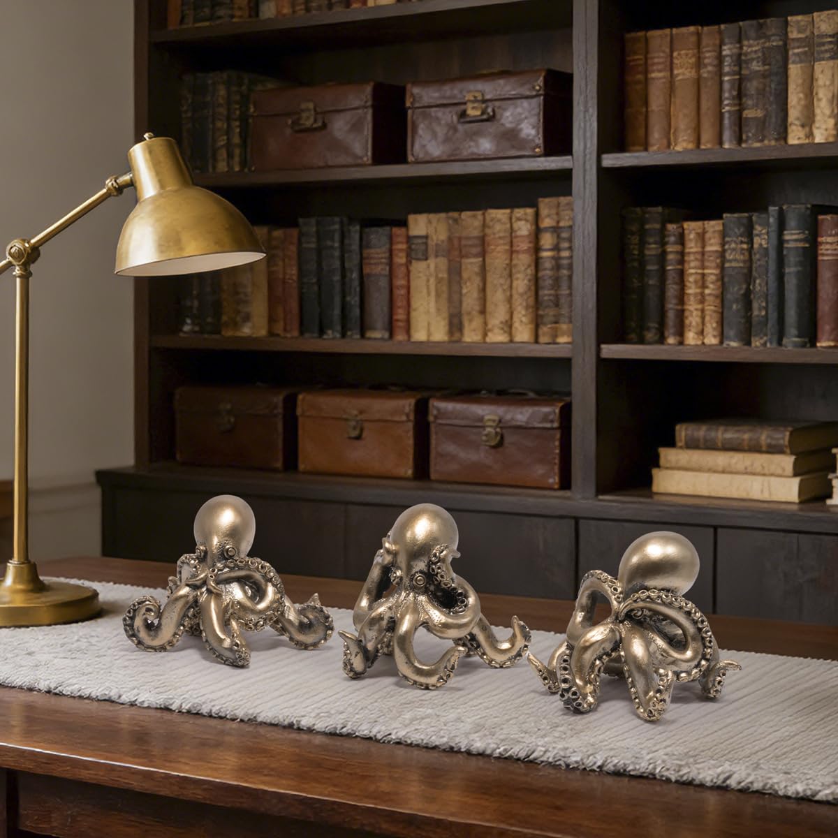 Hodao Octopus Figurines, See No Evil Hear No Evil Speak No Evil Octopus Statues, Cute Resin Octopus Decor for Home Office Desk Shelf, Unique Gift for Animal Lovers & Zen Decor Enthusiasts (Blue)