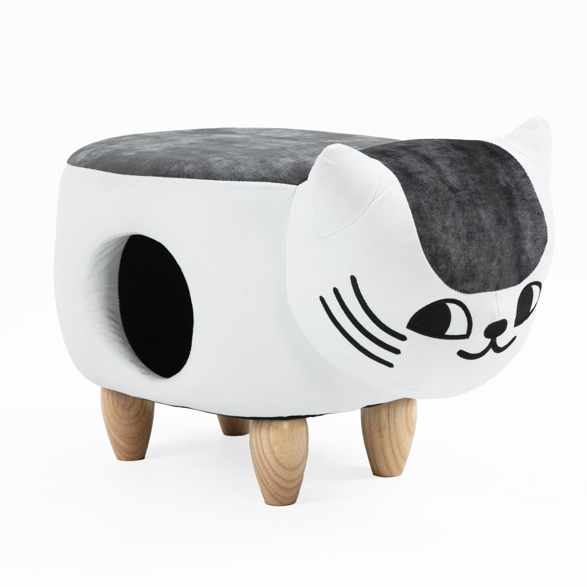 Home 2 Office Cow Ottoman for Kids' Bedroom, Playroom, Nursery, and Living Room, Animal Ottoman with Storage, Footstool for Kids, Black/White