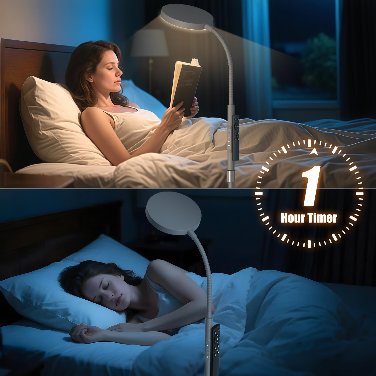 Floor Lamp, Adjustable Height Floor Lamps for Living Room Bedroom, 120 LED Super Bright Standing Lamp Remote & Touch Control Dimmable Gooseneck Tall Stand Reading Lamp for Office Craft, Black