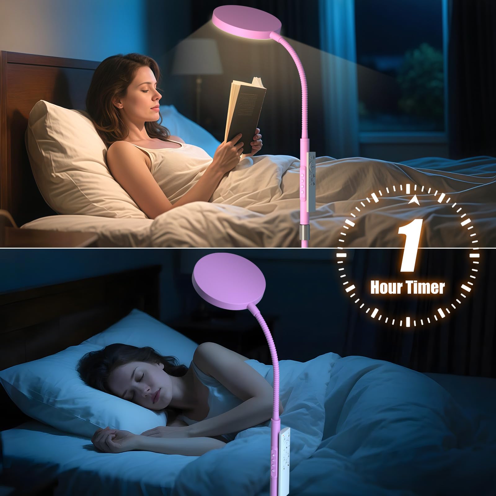 Floor Lamp, Adjustable Height Floor Lamps for Living Room Bedroom, 120 LED Super Bright Standing Lamp Remote & Touch Control Dimmable Gooseneck Tall Stand Reading Lamp for Office Craft, Black