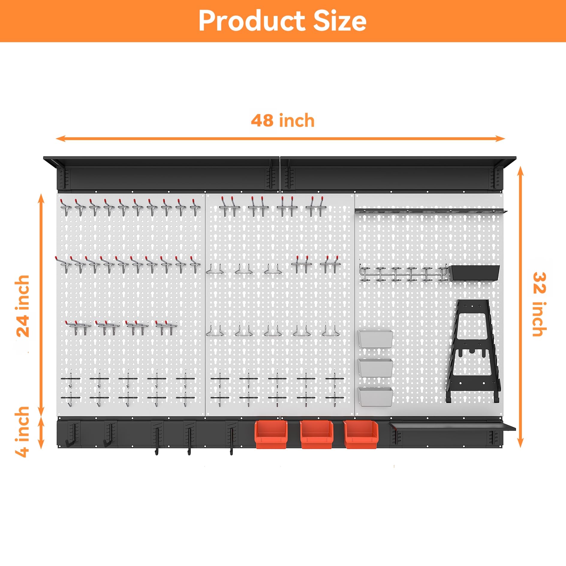 WALMANN 113 PCS Pegboard Wall Organizer Kit with Pegboard Hooks, Bins, Shelves, Pegboard Tools Storage System for Garage, Workbench, Modular Peg Board Tool Organizer Board with Hooks(Black)