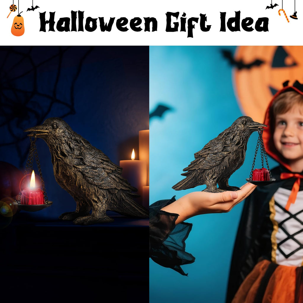 Gothic Crow Lamp with Tealight Candle Holder Resin Raven Decor Statue Gothic Home Decor for Bedroom Unique Goth Gifts Black