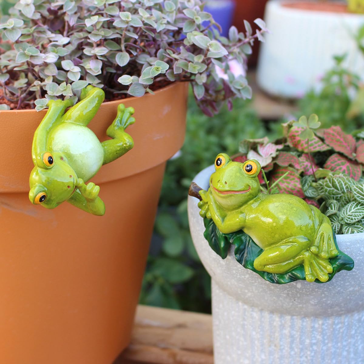Set of 2 Cute Climbing Elephant Statues Flower Pot Hugger, Resin Hanging Animals Figurine Outdoor Planter Pot Decorations for Home Garden Patio Lawn Yard Ornaments