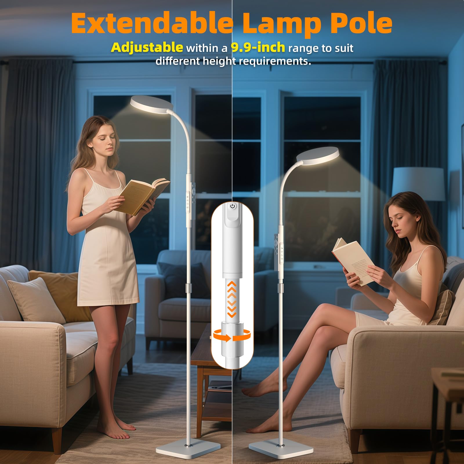 Floor Lamp, Adjustable Height Floor Lamps for Living Room Bedroom, 120 LED Super Bright Standing Lamp Remote & Touch Control Dimmable Gooseneck Tall Stand Reading Lamp for Office Craft, Black