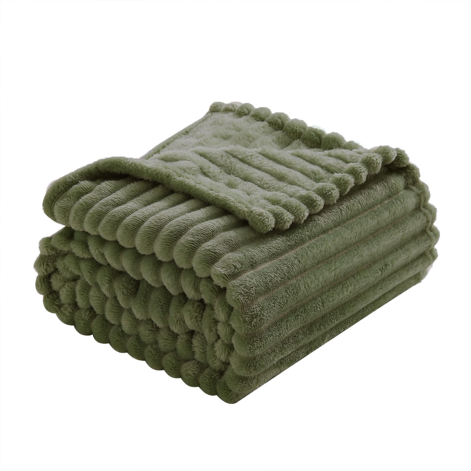 Sage Green Fleece Throw Blanket 50”×60” for Couch Sofa Bed,Super Soft Cozy Plush Microfiber Flannel Blanket with Stripes Design Lightweight for Adults,Woman,Girls