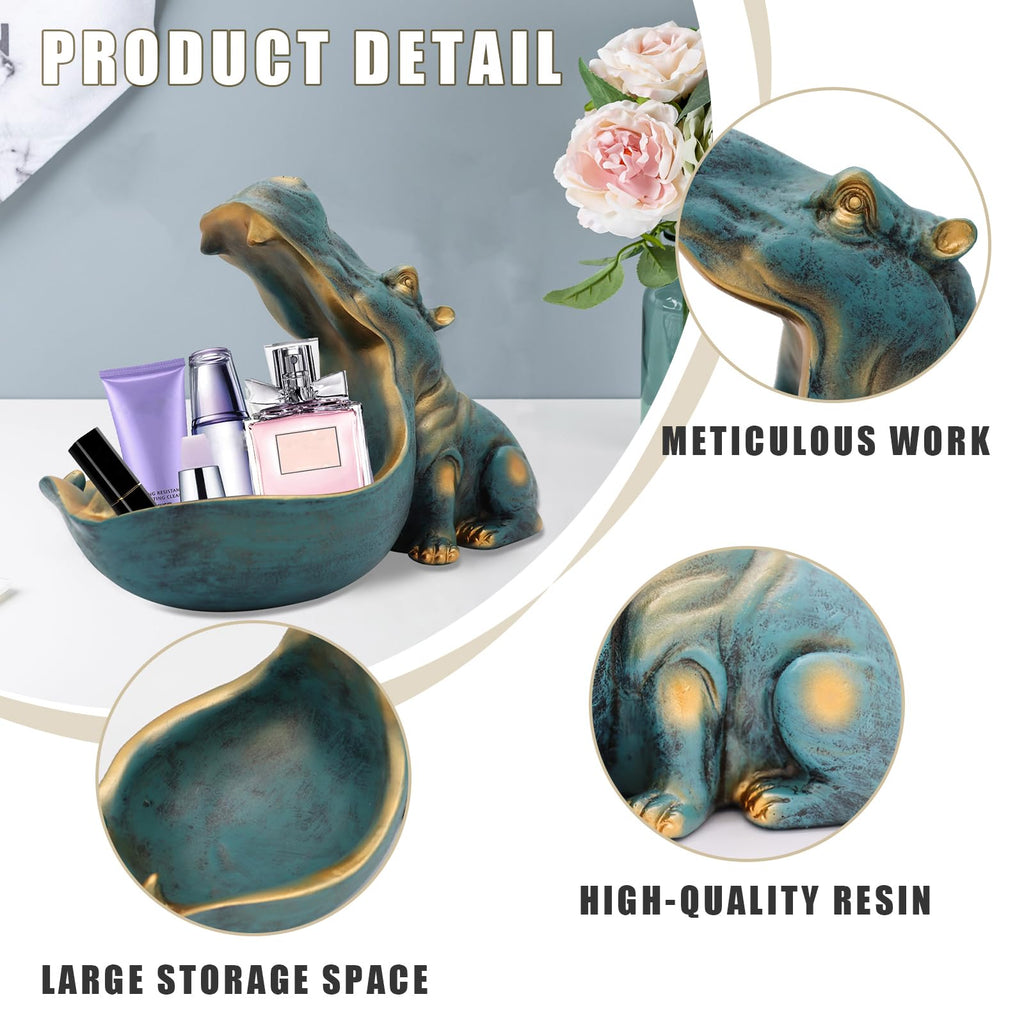 aboxoo Hippo Statue,Large Hippopotamus Figurine Home Sculpture with Resin, Hippo Candy Jar, Candy Dish Bowl for Office Desk, Key Bowl for Entryway Table,Container Storage Art Decor Box(Dark Blue)