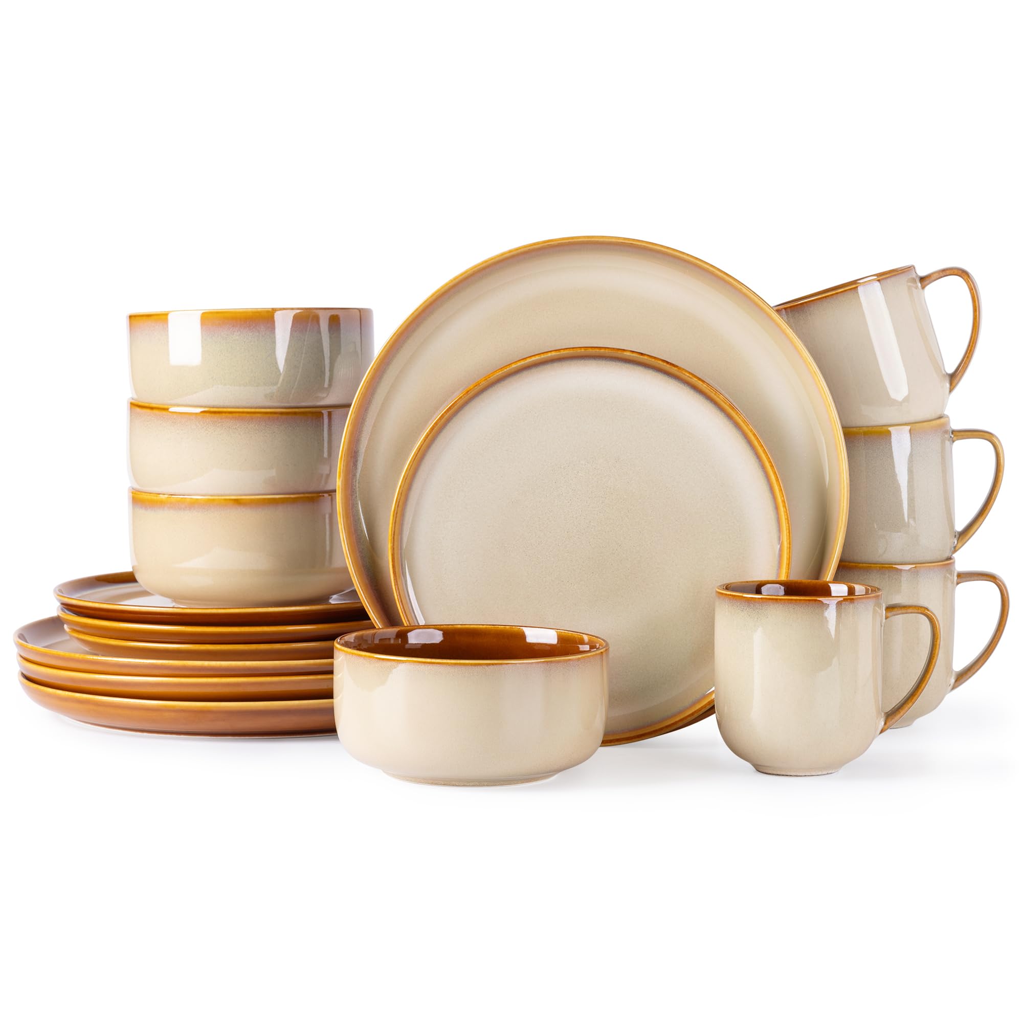 LERATIO Ceramic Dinnerware Sets for 8,Plates and Bowls Sets,Reactive Glaze Dishes Set,Highly Chip and Crack Resistant | Dishwasher & Microwave & Oven Safe Dishes set,Service for 8-Kahki (24pc)