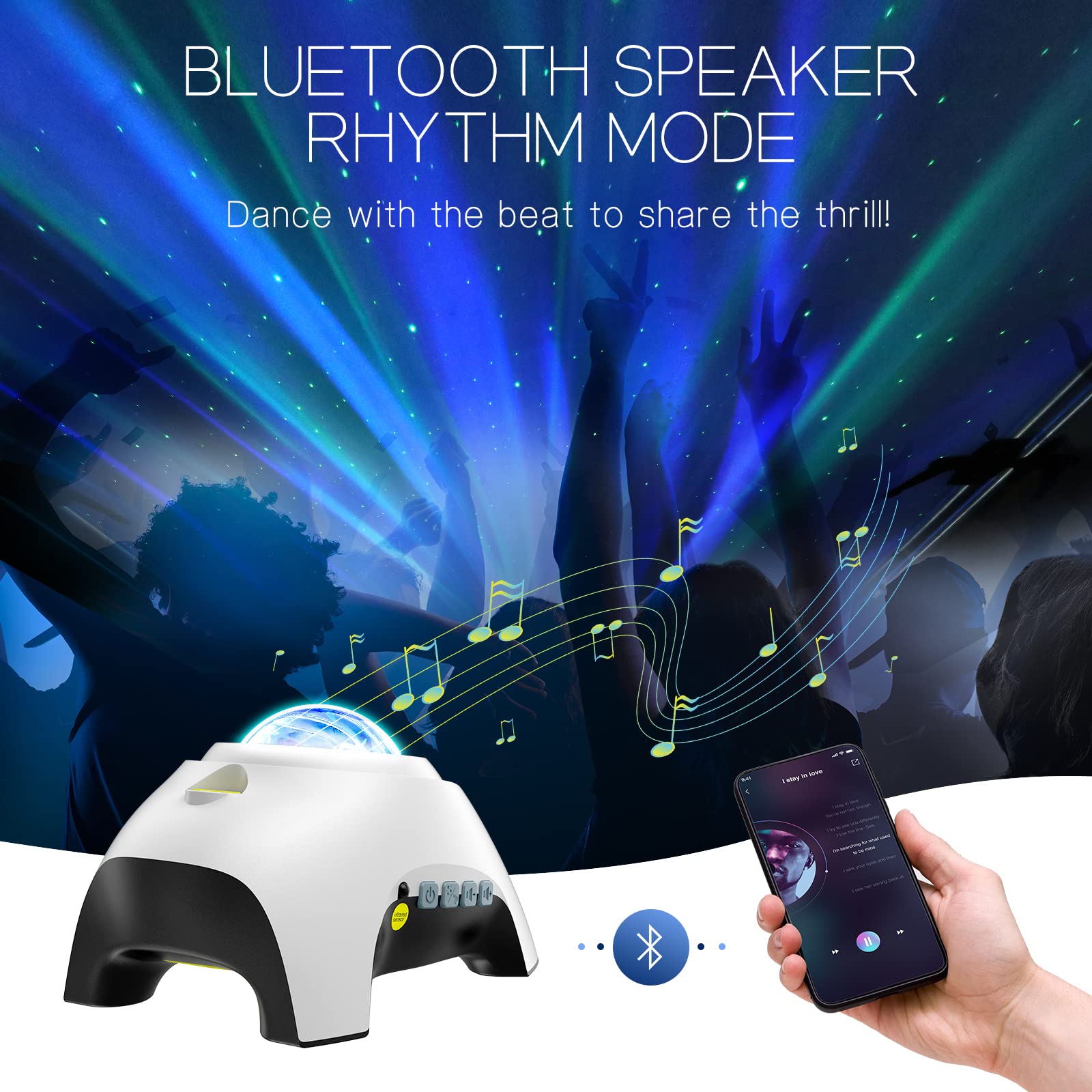 Northern Galaxy Aurora Projector – 33 Dynamic Light Effects, LED Star & Nebula Night Light with Remote Control, White Noise Sounds, and Bluetooth Speaker for Bedroom & Parties