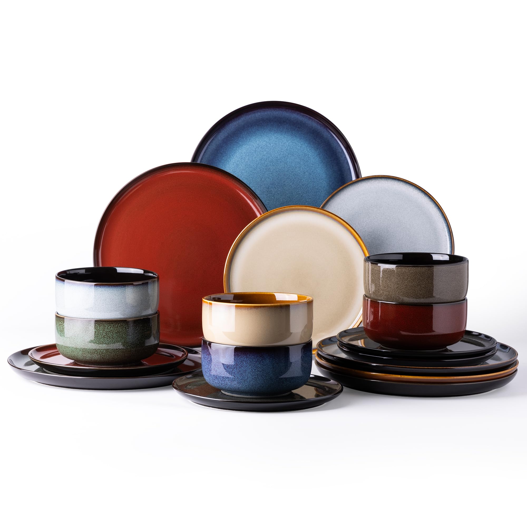 LERATIO Ceramic Dinnerware Sets for 8,Plates and Bowls Sets,Reactive Glaze Dishes Set,Highly Chip and Crack Resistant | Dishwasher & Microwave & Oven Safe Dishes set,Service for 8-Kahki (24pc)