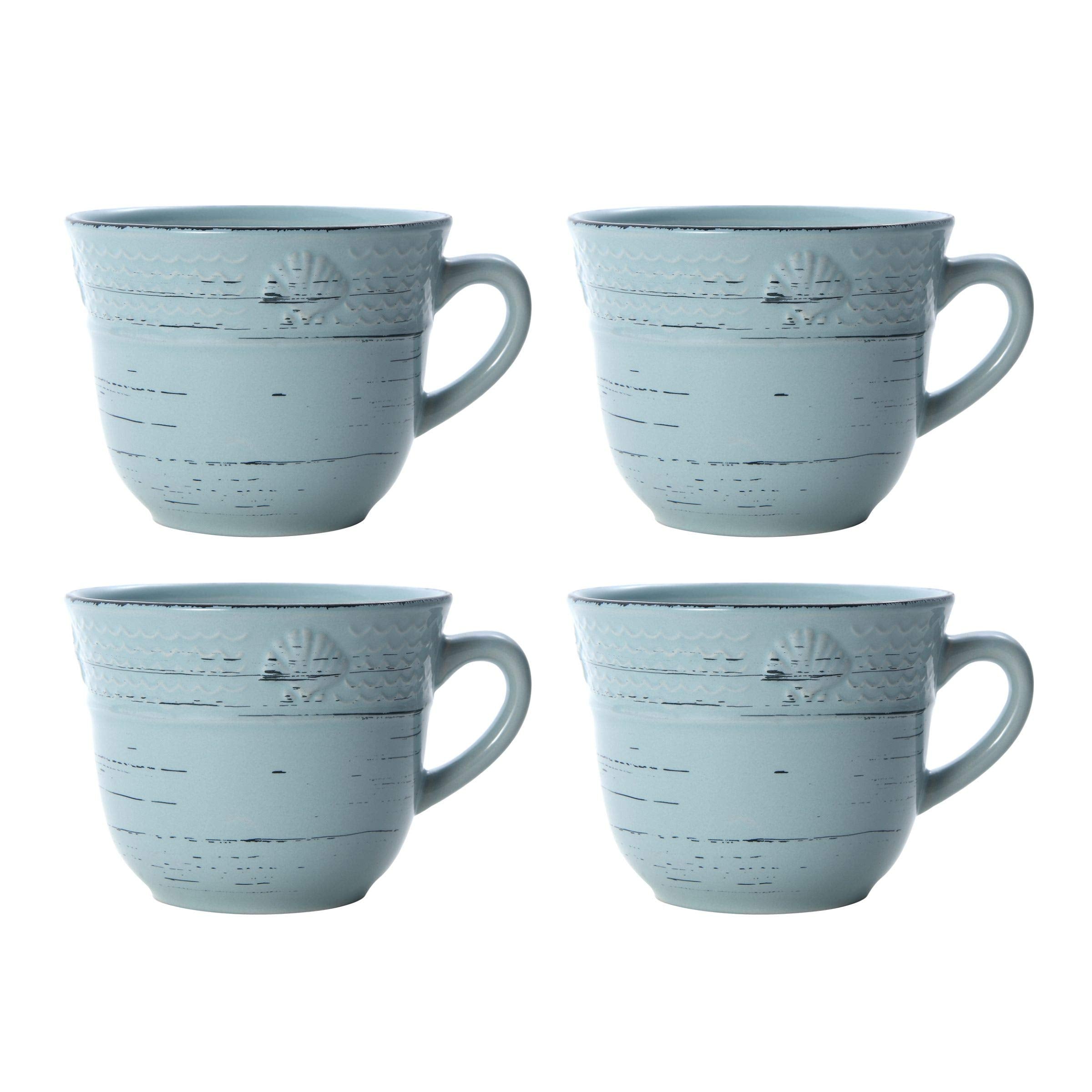 Pfaltzgraff Trellis White 16-Piece Stoneware Dinnerware Set, Service for 4, Distressed White Finish, Microwave & Dishwasher Safe Plates and Bowls